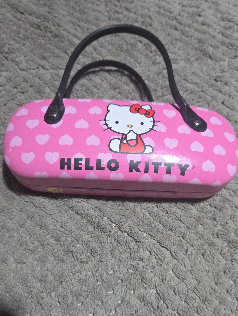 Hello Kitty Pink Heart Kids Accessory Case with Black Handles